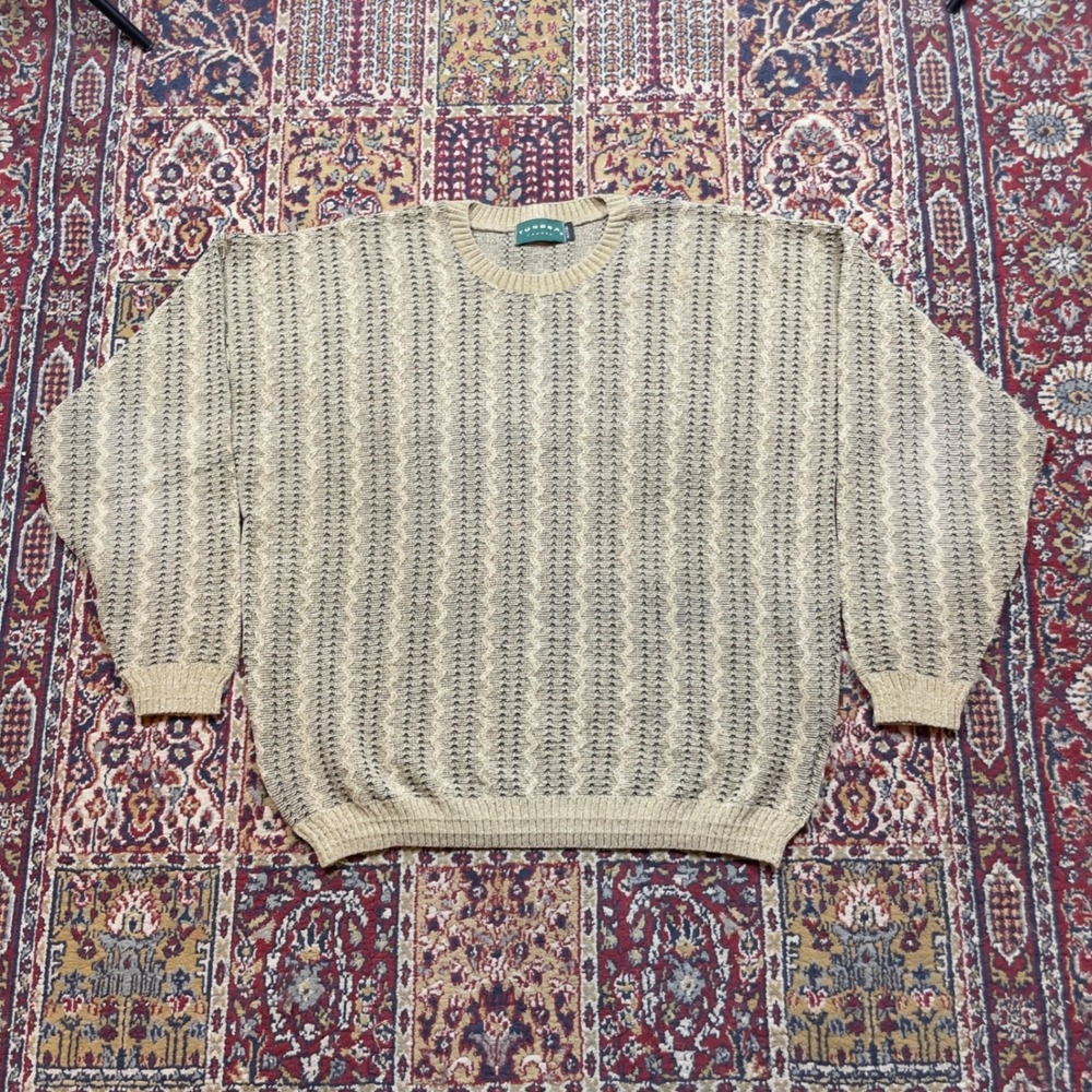 VTG 90s‎ TUNDRA 3D Knit Sweater Brown Black Zig Zag Striped Sweater XLT Canada